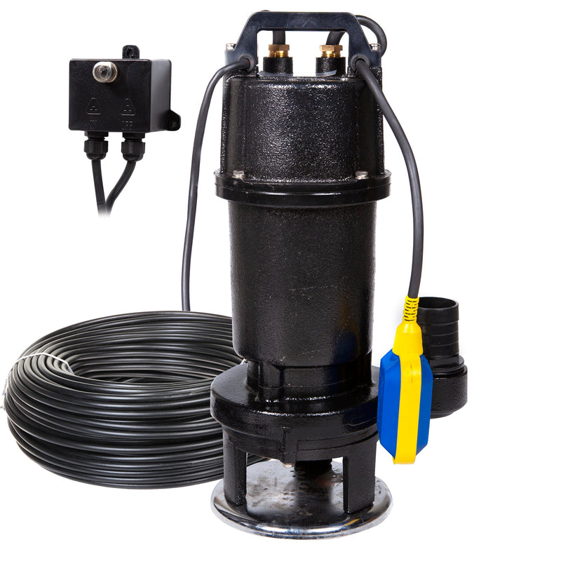 Kit Pompa apa murdara cu tocator si flotor IBO Dambat WQI 15-7-1.1, 1100W, 300 l/min, 2 toli, Furtun 30m cu cuple si Cordelina 20m