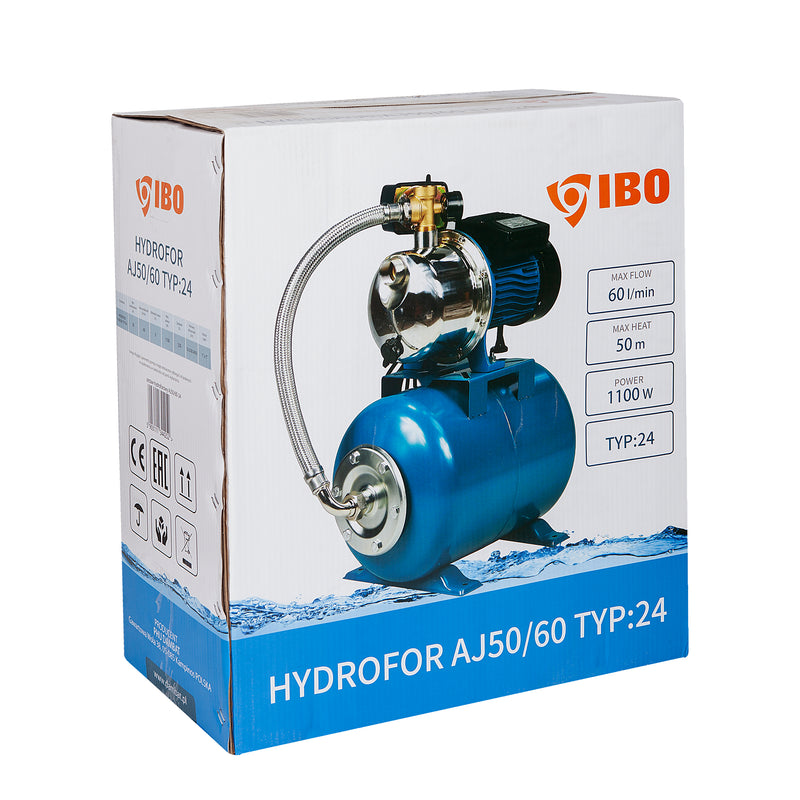 Hidrofor IBO Dambat AJ50/6024L, 1.1kW, debit maxim 60l/min, inaltime refulare 50m, rezervor 24l, racordare teava 1 tol