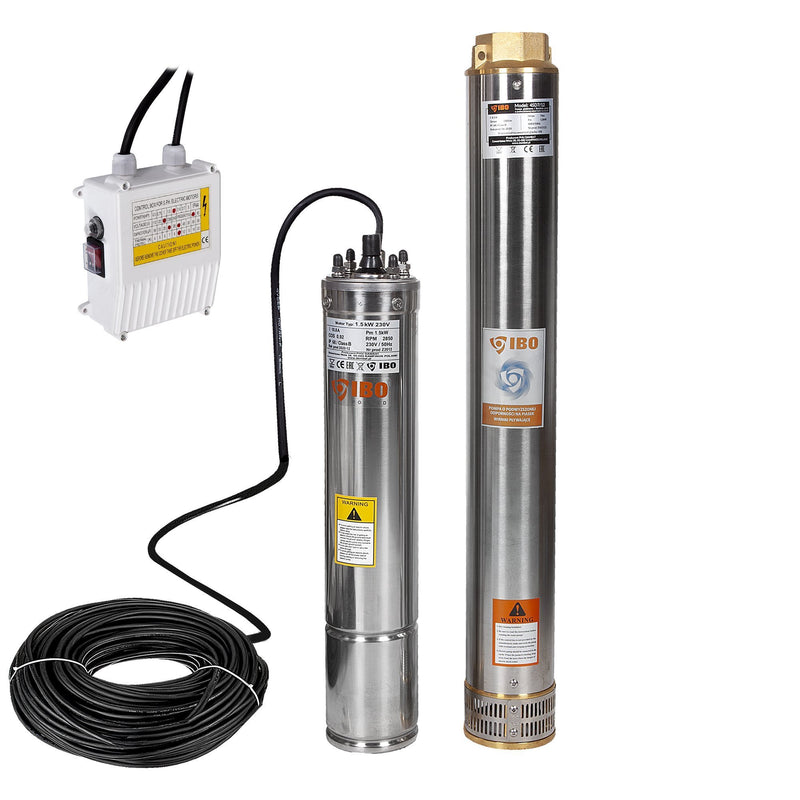 Kit hidrofor 100L vertical/orizontal cu pompa submersibila IBO Dambat 4SDM7/12, 1.5kW, debit 200l/min, H refulare 76m, racord 2