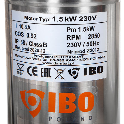 Pompa submersibila IBO Dambat 4SDM4/18, 1.5kW, debit 100l/min, H refulare 131m, racord 1½ toli, rezistenta sporita la nisip