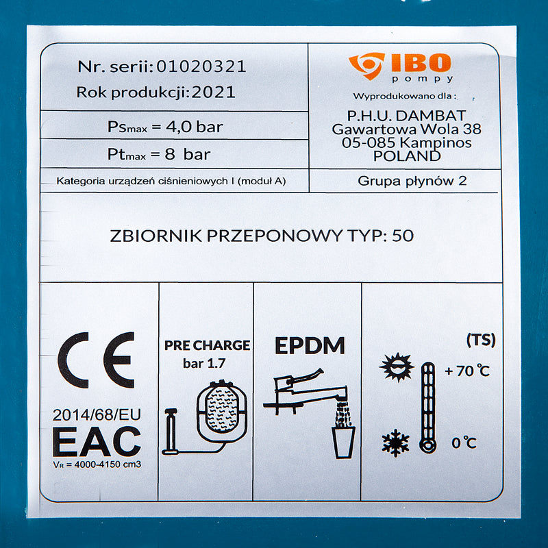 Vas expansiune IBO Dambat, cu Membrana Inclusa, Orizontal 50 litri