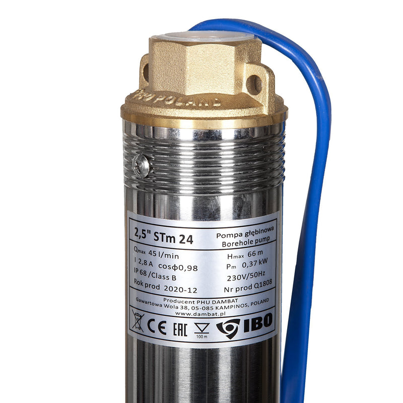 Kit hidrofor 100L vertical/orizontal cu pompa submersibila IBO Dambat 2.5STM24, 0.37 kW, debit 45l/min, H refulare 66m, cablu 20m