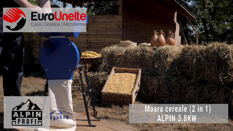 Moara cereale, stiuleti, lucerna si legume (4 in 1), Alpin Profi, 3.8KW, 300Kg/Ora, cu ciocanele + razatoare + cutite tocat