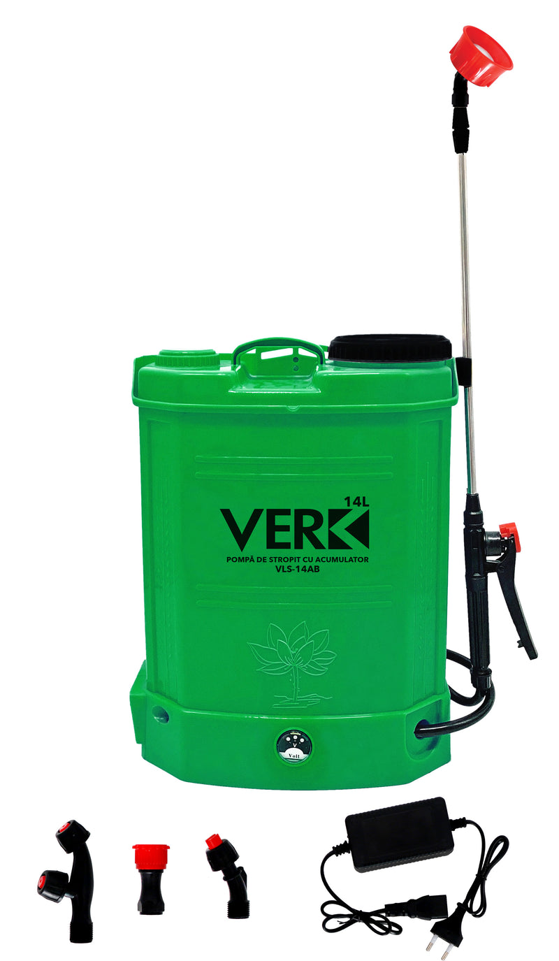 Pompa de stropit cu acumulator Verk VLS-14AB, 14 litri, 0,15-0,4 Mpa, verde