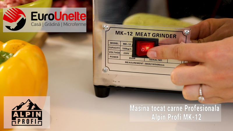 Masina tocat carne electrica profesionala, Alpin Profi® MK-12, 850W, 150 Kg/ora, greutate 22Kg, constructie Inox