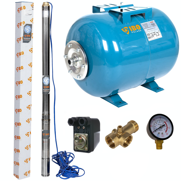 Kit hidrofor 50L cu pompa submersibila IBO Dambat 2.5STM24, 0.37 kW, debit 45l/min, H refulare 66m, cablu 20m