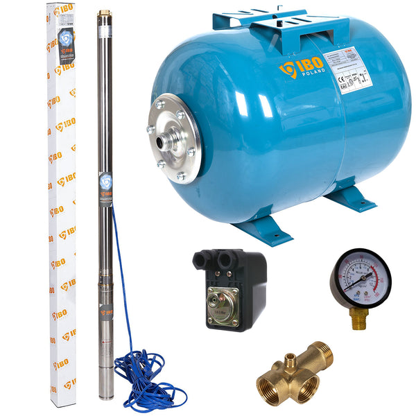 Kit hidrofor 24L cu pompa submersibila IBO Dambat 2.5STM31, 0.55 kW, debit 45l/min, H refulare 85m, cablu 20m