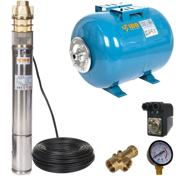 Kit Hidrofor 50L cu pompa submersibila IBO Dambat 3SKM100, 750W, 45 l/min, H refulare 60m