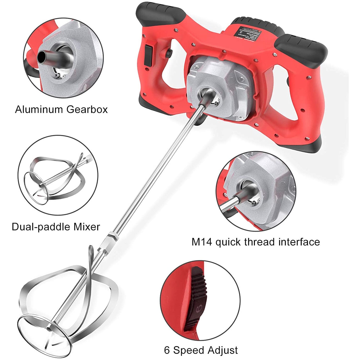 Amestecator mortar VOKNER, 2600W, 6 Viteze, 1 Paleta Inclusa, Portocaliu